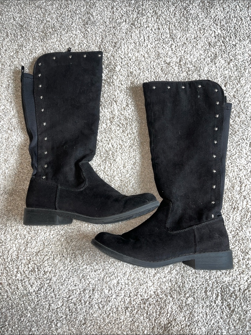 Black Suede Mid-Calf Girls’ Boots with Stud Detailing and Zipper